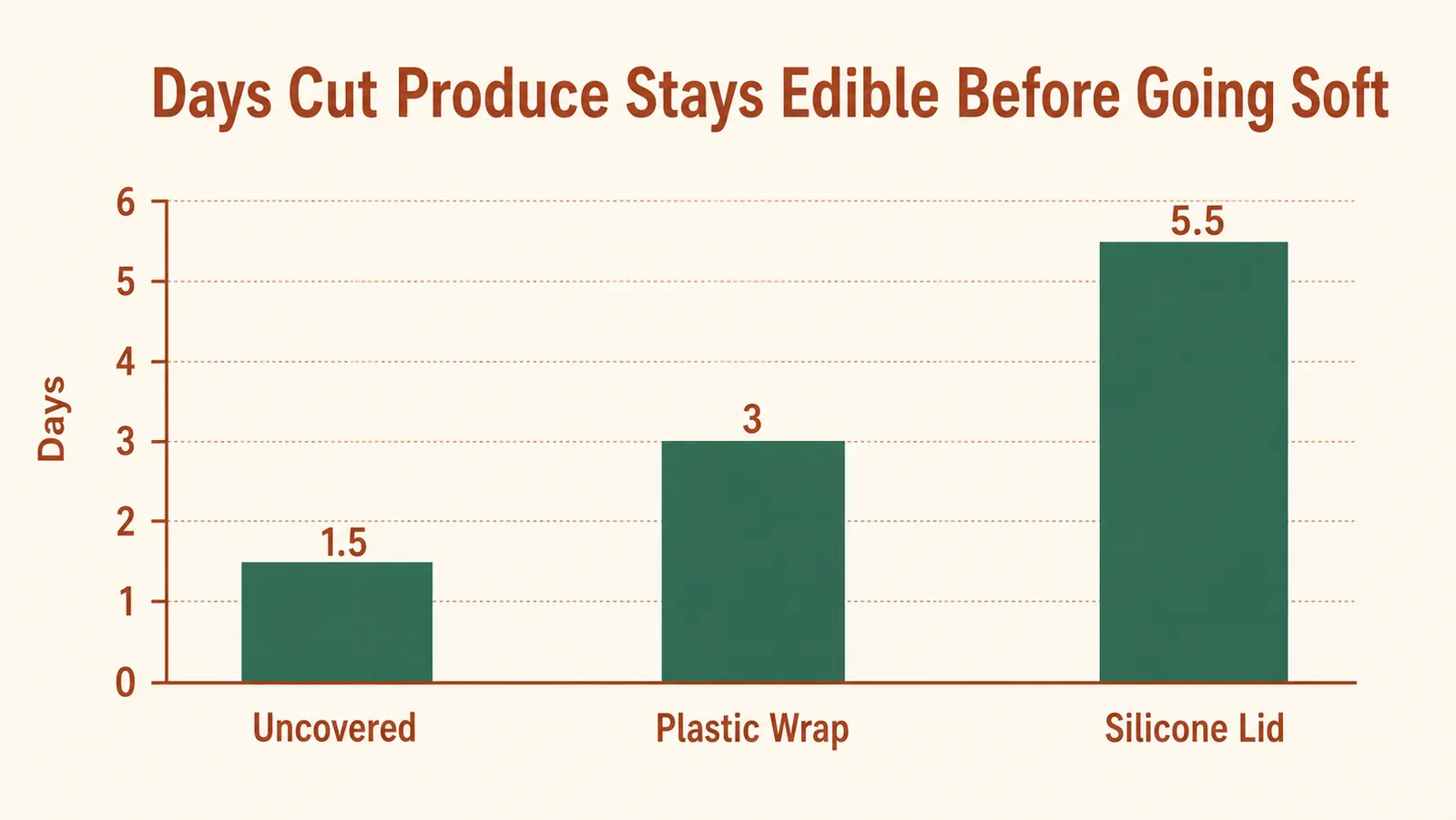 Bar chart comparing how many days cut produce stays edible under different coverings